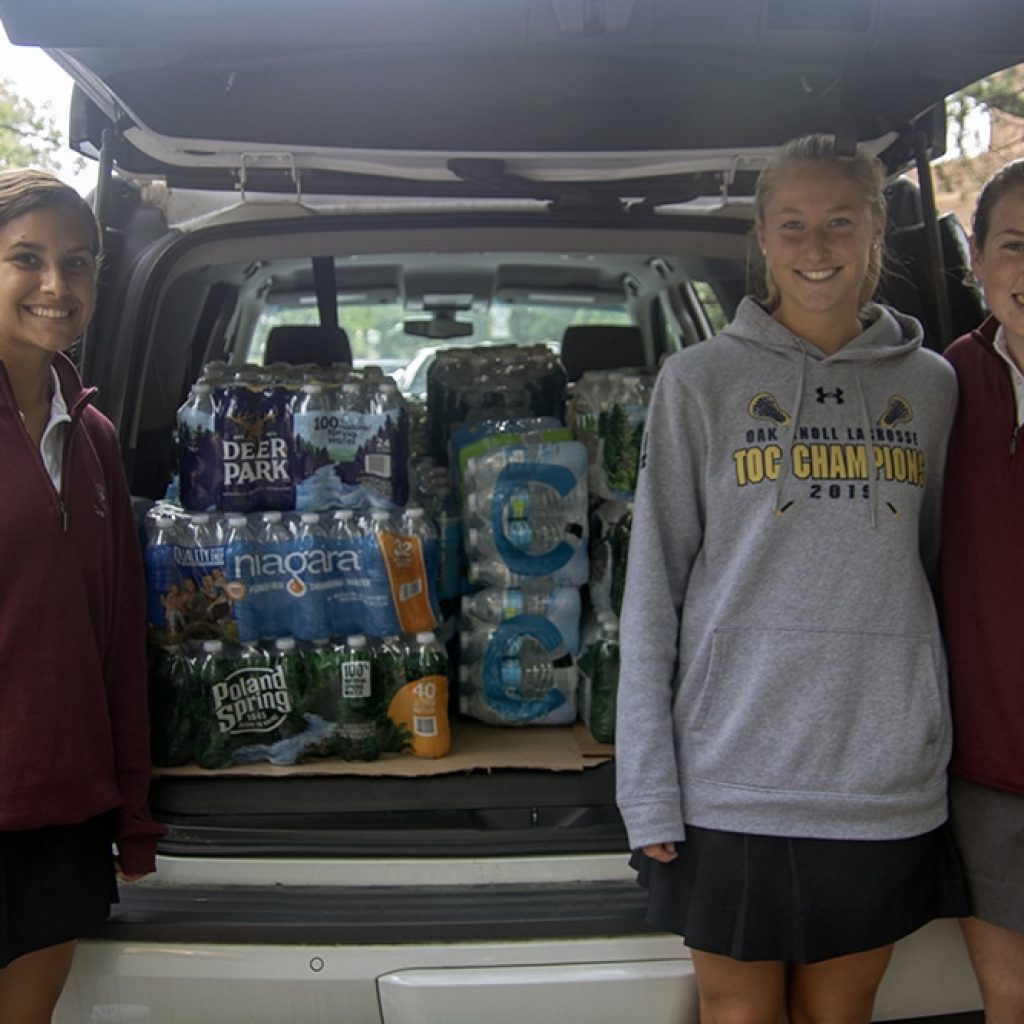 oak knoll students donated bottled water to residents of Newark, NJ