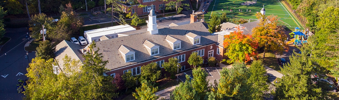 Aerial photo of campus focusing on our Lower School building.