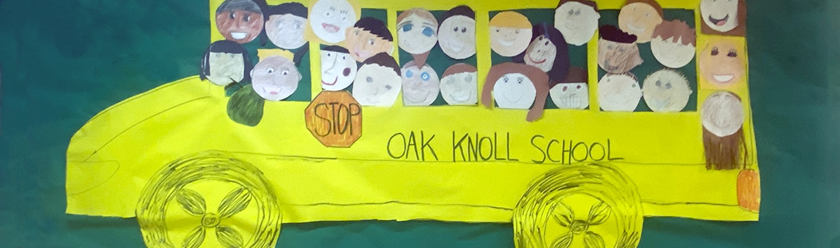 Picture of student artwork depicting students on a school bus.